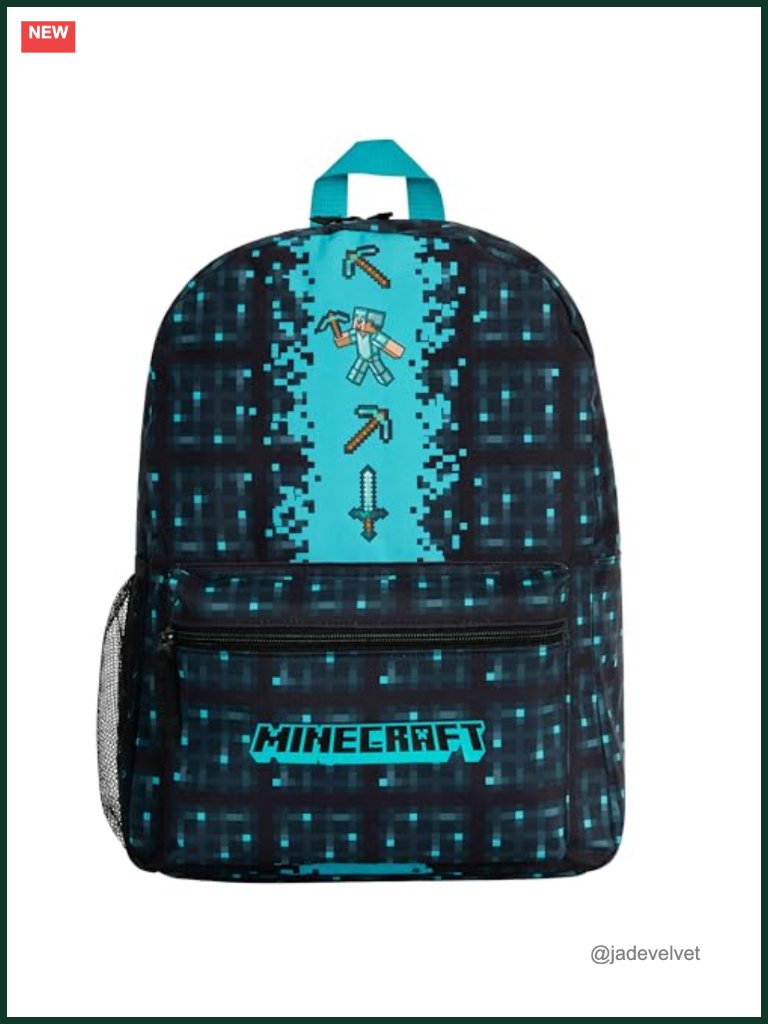 Minecraft Themed Kids Backpack With Adjustable Straps Front Pocket Travel